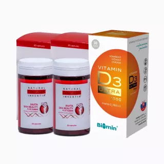 Inventia  Balíček - OMLAZUJÍCÍ KOLAGENOVÁ KÚRA ISB na 2 měsíce a vitamin D3 ULTRA  na 7 měsíců obsahuje: