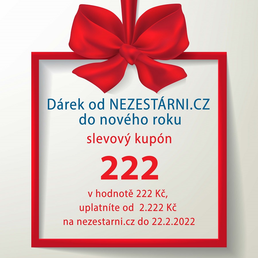 Slevový kupon 222 Kč - dárek od Nezestárni.cz