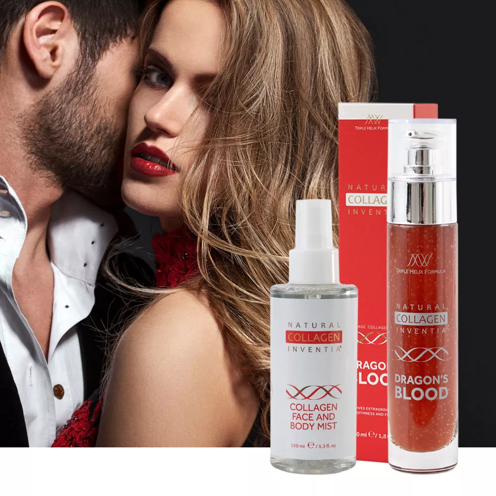 Mladý pár na plese - muž a žena a živý kolagen s dračí krví s živou vodou